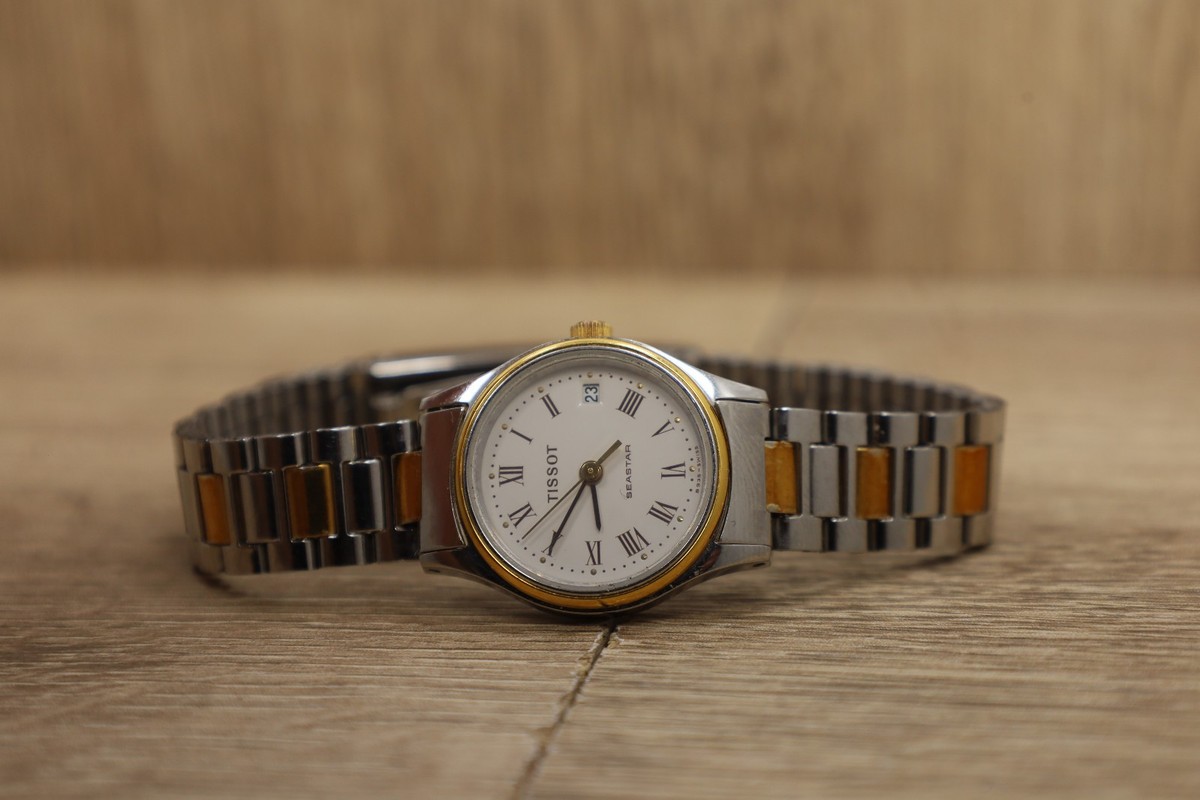 Vintage Tissot Seastar B985A/995A Two Tone Swiss Date Womens Watch
