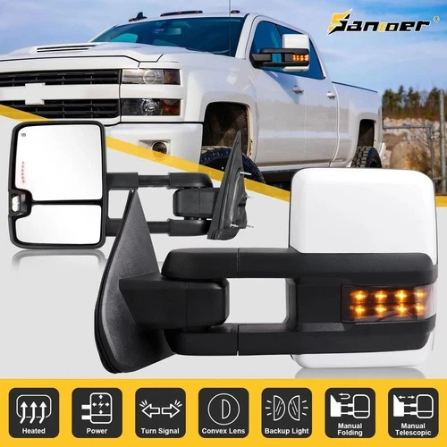 Painted White Towing Mirrors For 2015-2019 Chevy Silverado Sierra 2500HD 3500HD