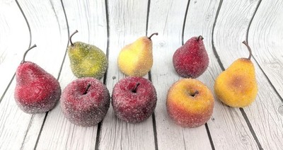 Vintage Styrofoam Beaded Sugared Fruit Lot of 8 (3 Apples & 5 Pears)