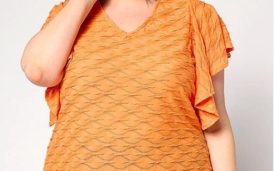 Belle by Kim Gravel Wave Pointelle Short Flutter Sleeve Top Orange Size XS - NEW