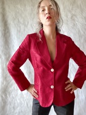 Vintage Red Silk Blazer - Natural Silk Made in Italy - Women jacket