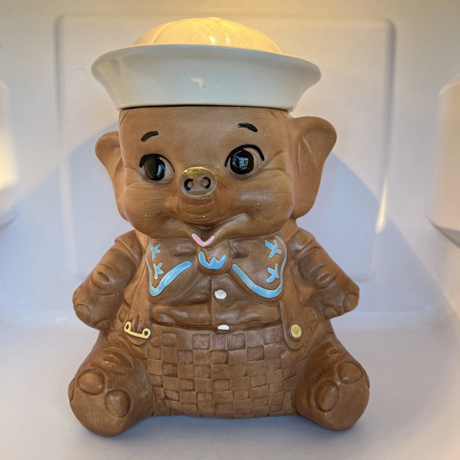 Vintage 1960’s Cookie Jar Twin Winton Baby Elephant w/White Sailor Cap