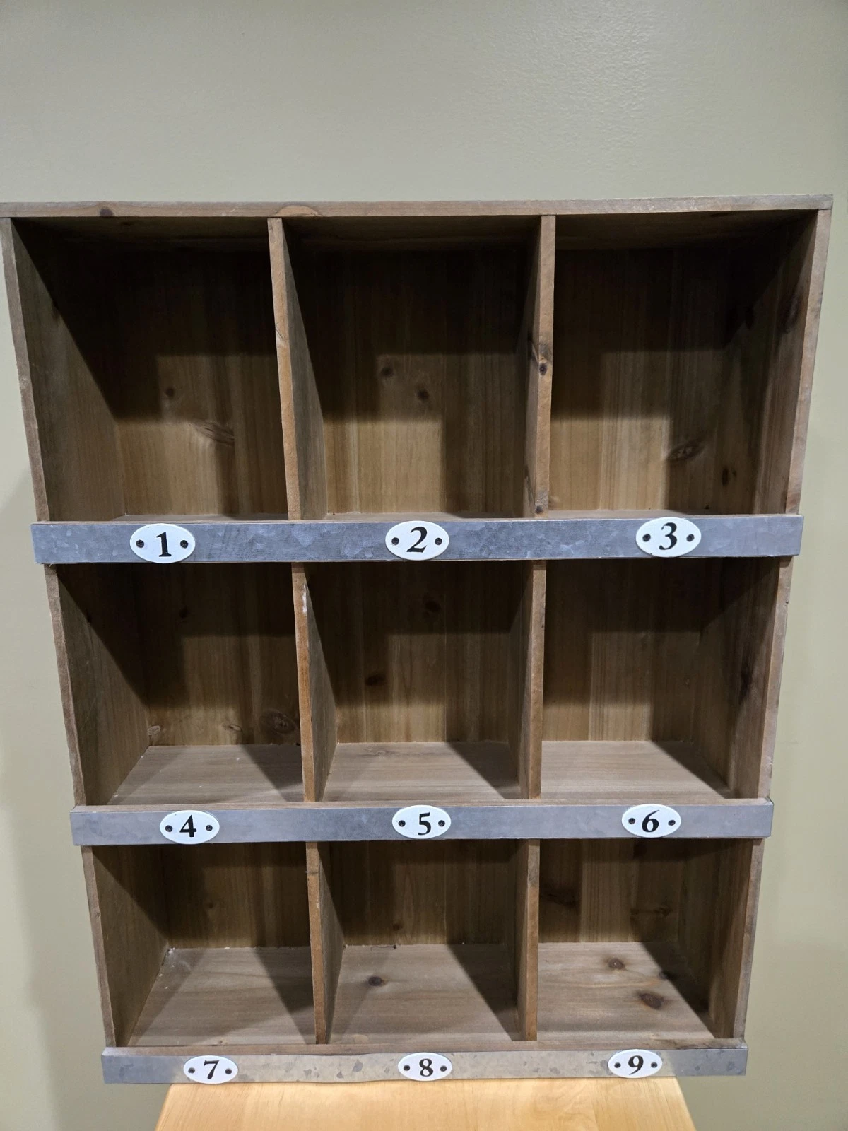 Wall Mounted Wooden Cubby Shelf Organizer, 9 Compartments w/ Metal Numbers
Opens in a new window or 