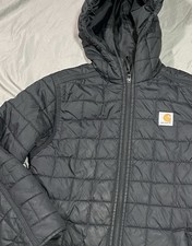 Carhartt Nylon Quilted Full Zip Hooded Jacket Size Boys Medium 10/12 Black