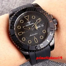 Tandorio NH36 Men's 40mm Automatic Pvd Black Watch Diver Sapphire Dragon Pattern