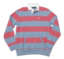 Polo Ralph Lauren Men's Pink/Blue Stripe Fleece Lined Rugby Polo Shirt