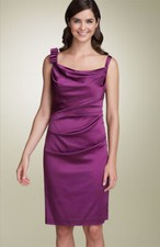 Suzi Chin for Maggy Boutique Ruched Satin Sheath Dress SZ 2 Plum