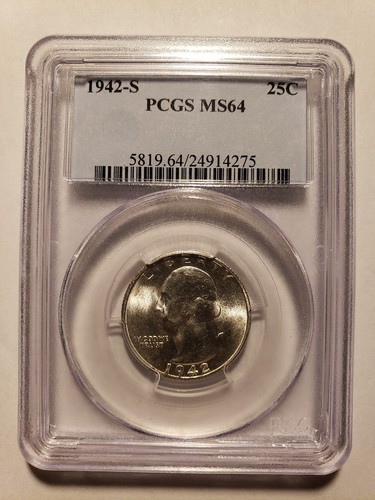 1942-S PCGS MS64 SILVER Washington QUARTER Uncirculated Gem Mint Key Date BU