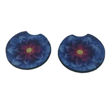Car Coasters 2 Pack, 2.6" Coasters for Car, Blue Flower Print