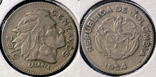 Colombia 1954 B 10 Centavos Calarcá KM-212.2 Copper-nickel XF #BB16
