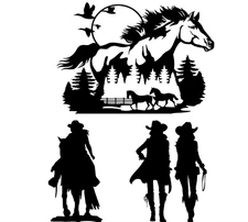 Horse Farm & 2 Cowgirls Black Vinyl Decal Car Window Camper Tablet Truck Trailer