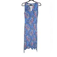 Talbots Midi Dress Women’s Medium Effortless Jersey Tie waist Paisley Summer NWT