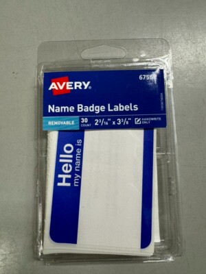 Avery Name Badge Labels, Adhesive, Handwrite, 2-3/16'' x 3-3/8'', 29 Badges #6756