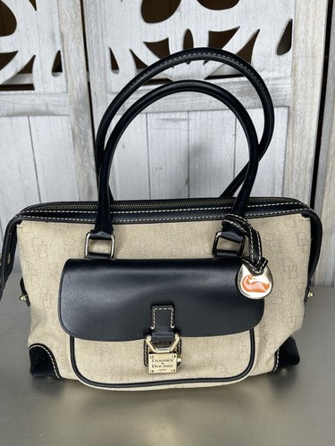 Dooney and Bourke Anniversary Signature Fabric Leather Satchel Handbag Black - Picture 2 of 11