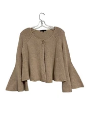 David Meister Wool Angora Cropped Cardigan Sweater Oatmeal Bell Sleeve Medium