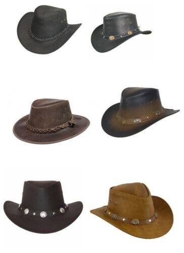 Genuine Australian Western Real Leather Cowboy Outback Hats All Colors And Sizes - Afbeelding 1 van 30