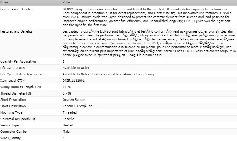 Sensor de oxígeno Denso Upstream para Toyota Matrix L4-1,8 L 2003-2004 Foto 2 de 4