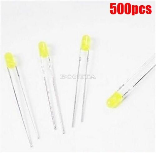 500 pièces LED 3 mm jaune clair super lumineux couleur jaune diffuse ic neuf avec emballage extérieur neuf - Photo 1/2