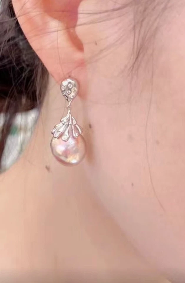 gorgeous 11-12mm south sea baroque lavender pearl dangle earring 925s(mm) - Image 2 of 4