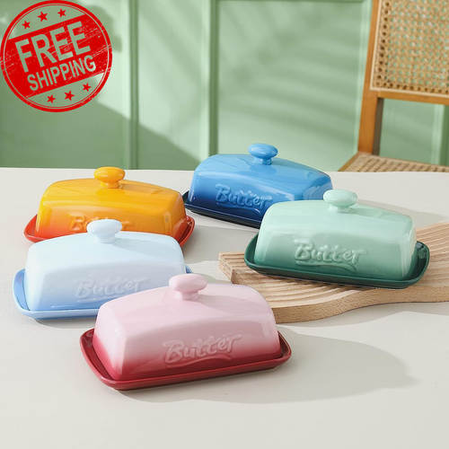 Large Porcelain Butter Dish with Lid, Classic Matte Butter Keeper for Counterto - Picture 7 of 12