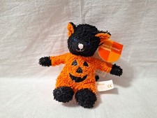 Russ Catkins Halloween Cat Terrycloth Plush Black  ORANGE Home Buddies Tags