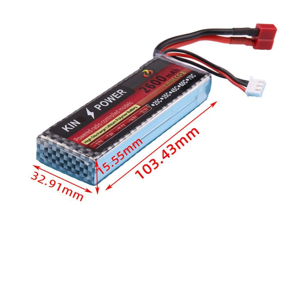 4PCS Wltoys 144001 Auto 2S 7,4 V 2600mAh LiPo-Batterie T-Stecker für Wltoys 1/14 - Bild 2 von 4