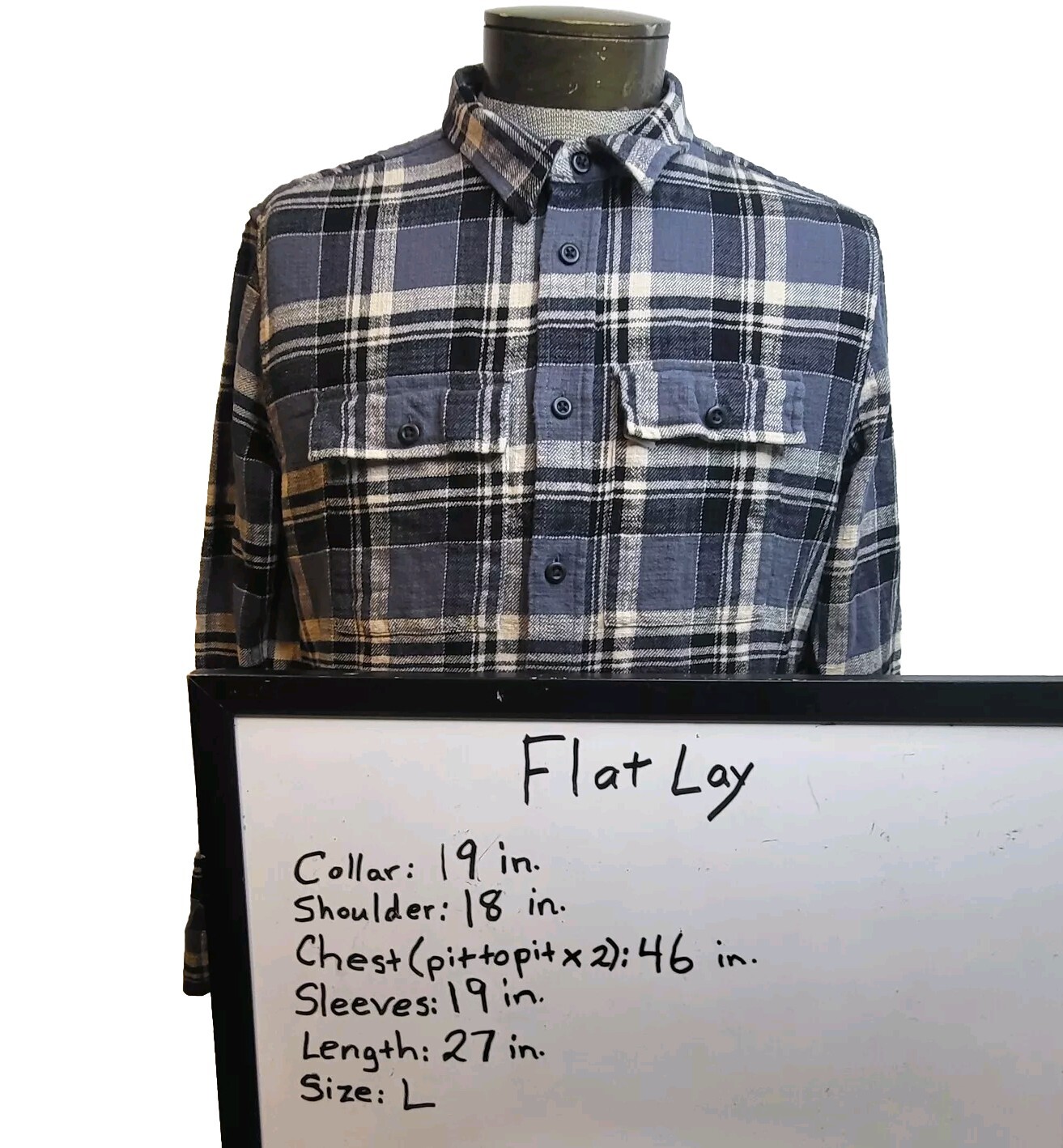 Madewell Slim Fit Blue Flannel Button-Up Shirt for Men Long Sleeve Large-image