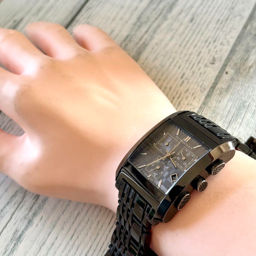 BURBERRY BU1563 Watch Chronograph Black Rare Used From Japan Check