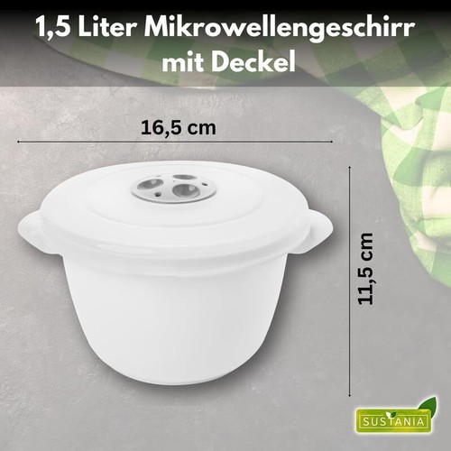 Mikrowellengeschirr 6er Set 1.5L mit Deckel, Dampfregelventil, Griff Weiß - Bild 2 von 5