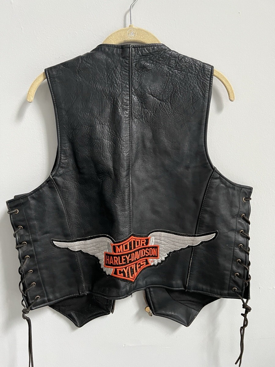 VTG Vanson Leather Vest Harley Davidson Patch Size 44 | eBay