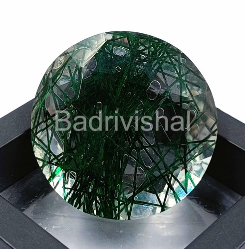 Natural Green Rutilated Quartz 99 Ct Certified Round Shape Loose Gemstone EKS - Picture 3 of 7