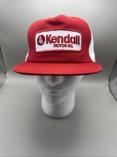 Vintage Kendall Motor Oil Snapback Trucker Patch Cap Red Mesh Hat