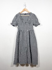 Nobody's Child Dress UK 12 P Black White Midi Flossie Gingham Puff Sleeve Ruffle