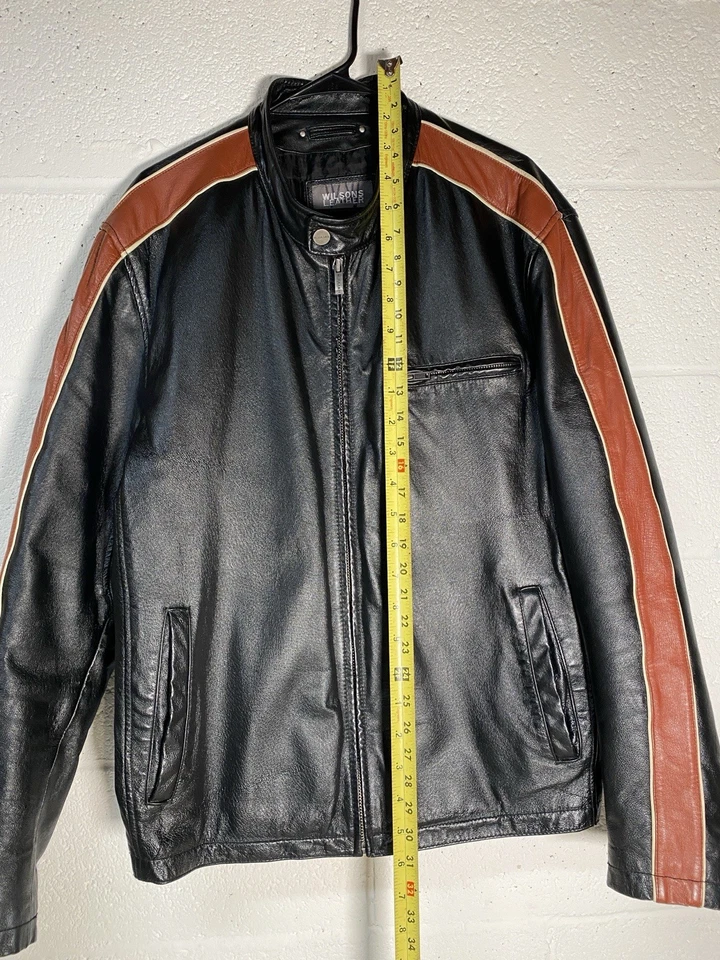 Chaqueta de Moto Wilsons M. Julian Vintage Años 90 Cuero Genuino Talla XL Rayas Foto 4 de 4