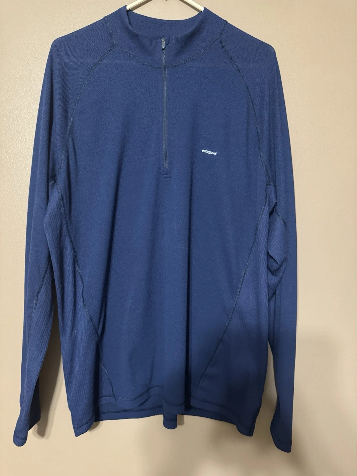 Patagonia Performance Base Layer Capilene Mens XL 1/4 Zip Shirt Blue Polyester