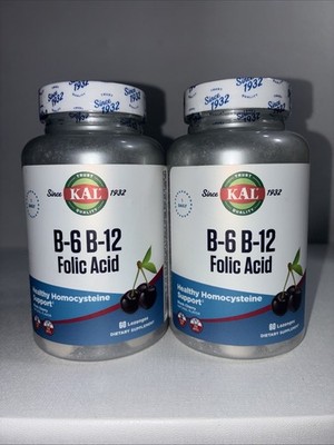 Lot Of 2- KAL B-6, B-12, and Folic Acid Lozenges |Natural Black Cherry