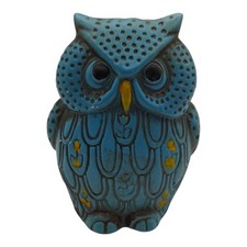 Vintage Ceramic Owl Bank Made In Japan Blue Mid Century
