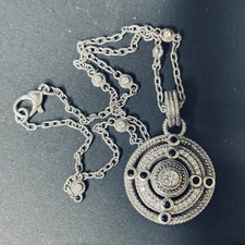 Judith Ripka Sterling Silver Topaz & Onyx Pendant CZ (2 Sided) 18" Station Neckl