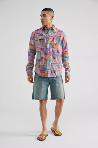 Polo Ralph Lauren Men's Classic Fit Patchwork Madras Work Shirt Cotton Shirt - Picture 4 of 4