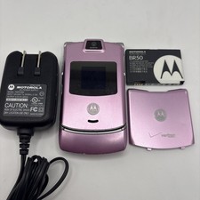 Motorola RAZR V3M Verizon Flip Phone Rare Pink w/ Battery/Charger TESTED - 18-08