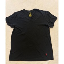 Polo Ralph Lauren Mens V-Neck T-Shirt Black Red Pony Logo Size Large