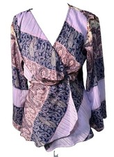 Vintage Y2K Patchwork Womens Faux Wrap Blouse M Purple Paisley Whimsigoth Fairy