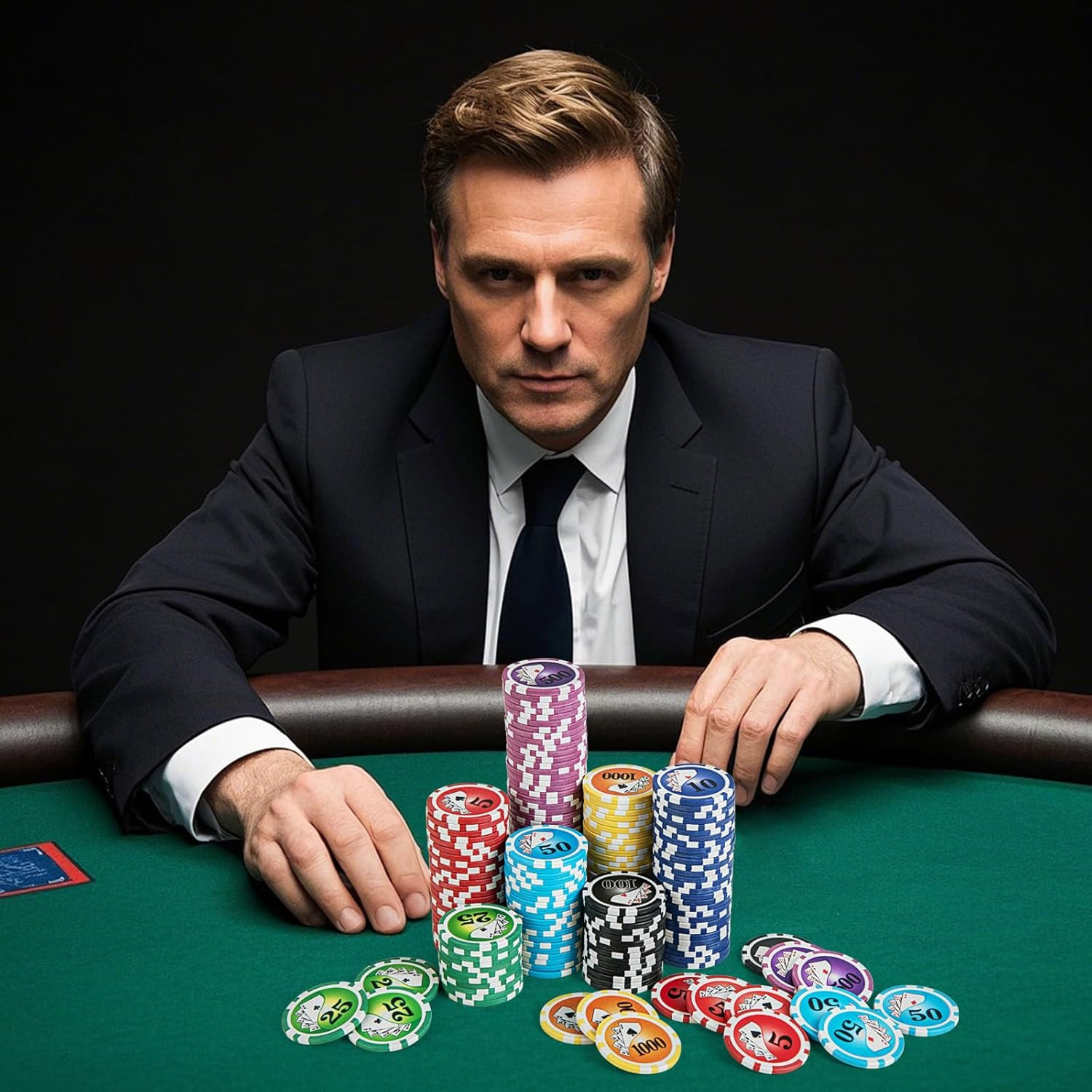 Poker Chip Set, 600 PCS Chips, 2 Decks Cards, Dealer Button, Poker Felt, Aluminu