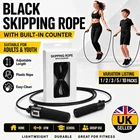 Black Adjustable Skipping Rope with Counter Foam Handle Jump Rope Fitness Gym