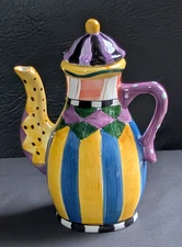 VINTAGE BELLA CASA TEAPOT BY GANZ  COLORFUL HAND PAINTED WHIMSICAL TEA POT  8"