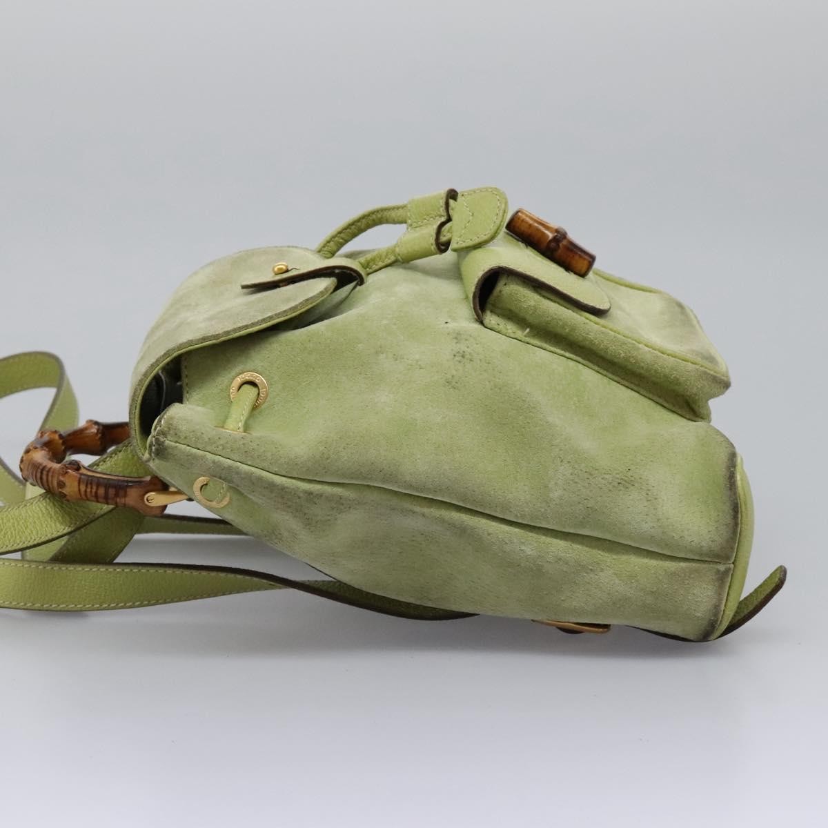GUCCI Bamboo Backpack Leather Green Silver 370833 Auth 159026V Gucci 370833 Bamboo Backpack WhiteBased SilverHardware  main image 3