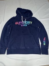 Women  s Superdry Blue Hoodie With Rainbow Text Size 8