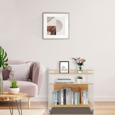 Acrylic Bamboo End Table Side Table Modern 3-tier End Table with Four Wheels USA