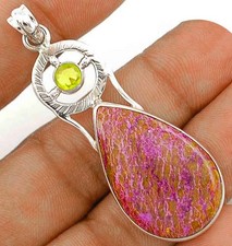 Natural Variscite in Purpurite & Peridot 925 Sterling Silver Pendant,