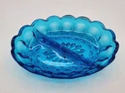 VTG Anchor Hocking FAIRFIELD Colonial Blue Glass Divided Relish Nut Candy Dish